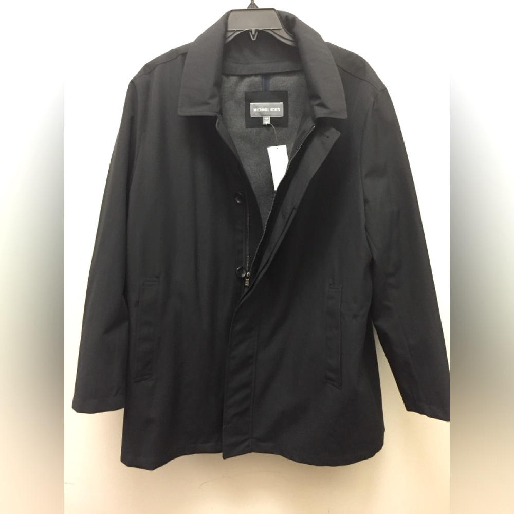 MICHAEL KORS Men's Black Collared Raincoat Jacket 46 Reg NEW WITH TAG